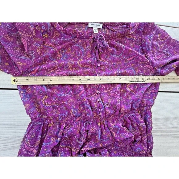 Beach Lunch Lounge Floral Cottagecore Tiered Midi Dress XL long sleeve Coastal - Picture 10 of 11